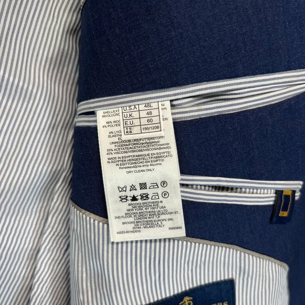 Brooks Brothers Mens Two Button Sports Coat Blue Single‎ Breasted Regent Fit 48L